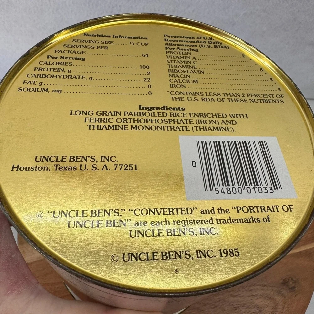 Vintage Uncle Ben's Converted Rice Tin Can Snowflake Decor Kitchen Storage‎